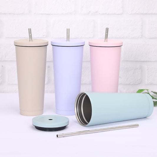 Stainless Steel Tumbler with Lid and Metal Straw