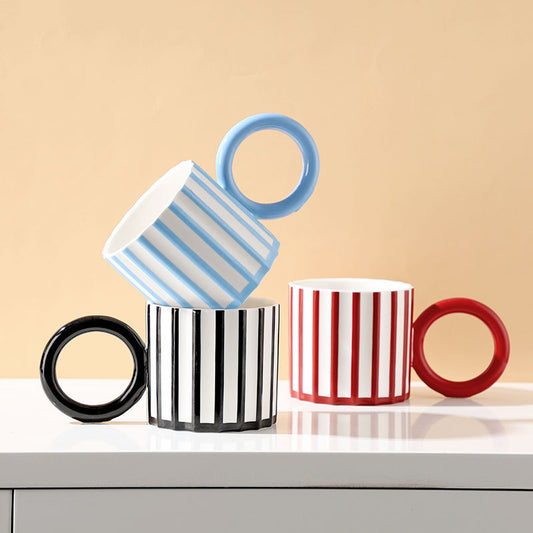 Striped Big Loop Ceramic Mug