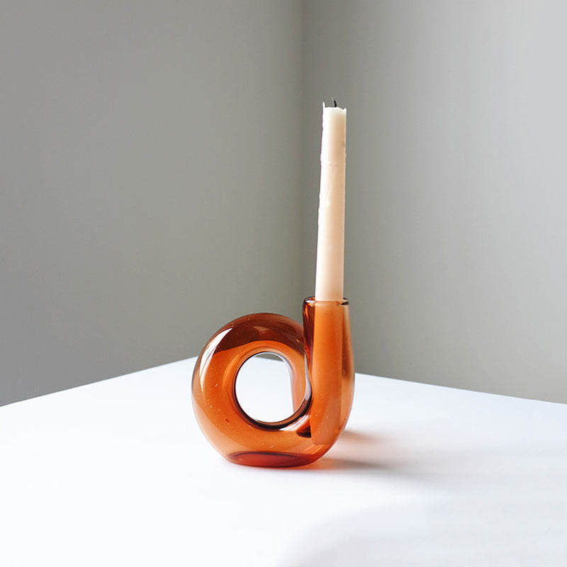 Looped Amber Glass Candle Holder