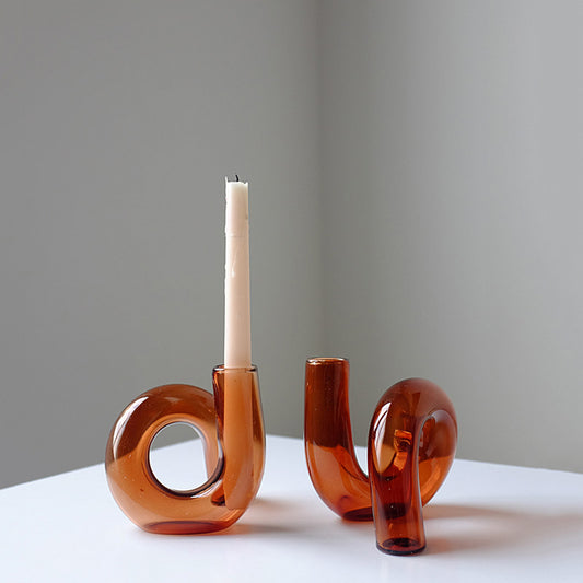Looped Amber Glass Candle Holder