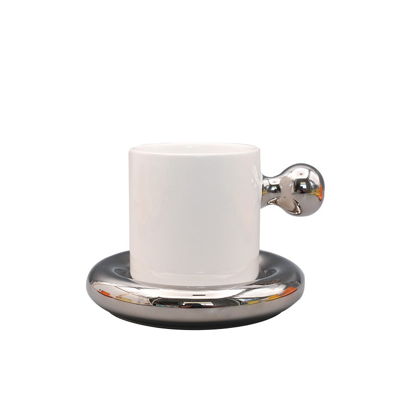 Knob Handle Ceramic Mug and Saucer