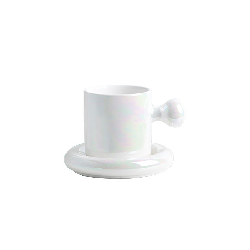 Knob Handle Ceramic Mug and Saucer