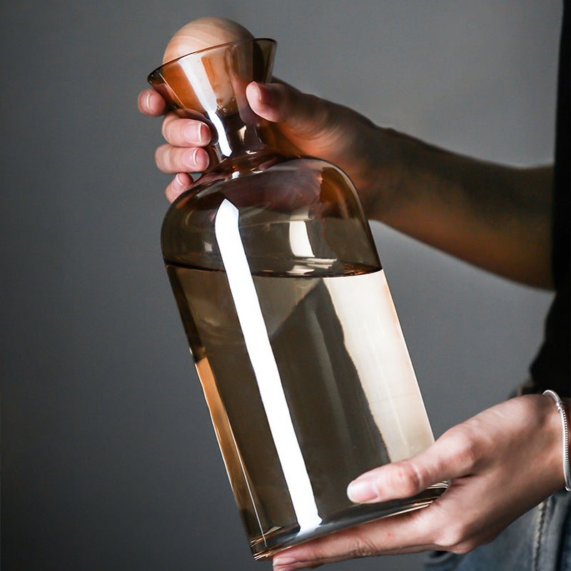 Glass Carafe and Cups with Wooden Ball Stopper