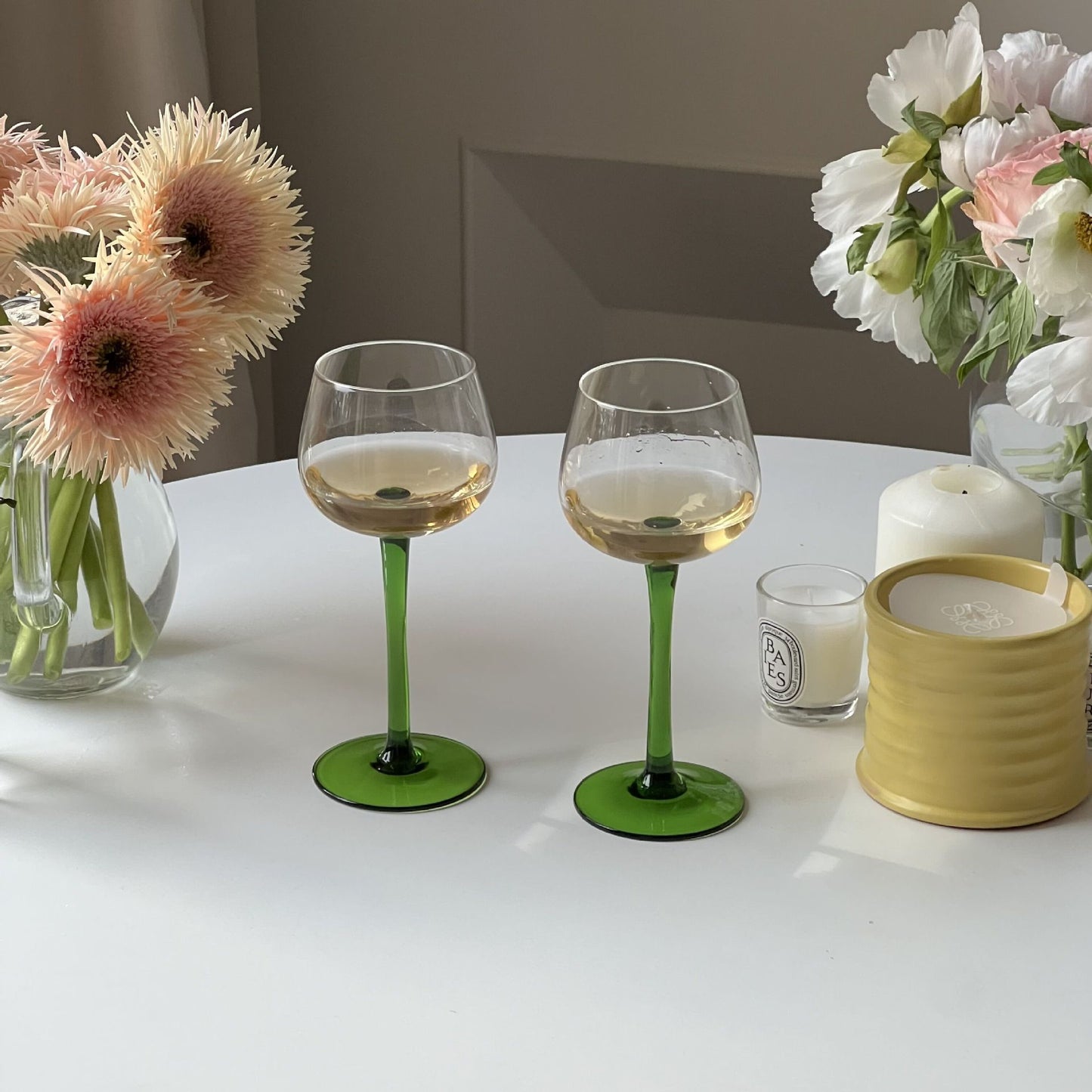 Green Stemmed Wine Glass